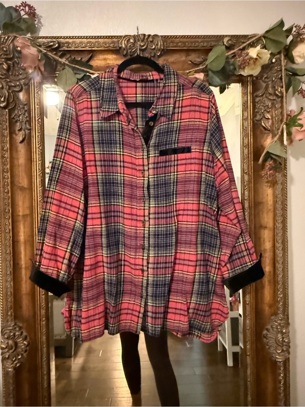 Soft Surroundings Relaxed Plaid Button-Up plaid red shirt